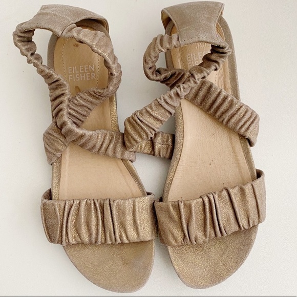 Eileen Fisher Dylan Metallic Suede Strap Sandals - Picture 2 of 10